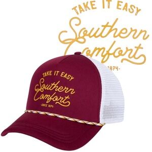 Southern Comfort Trucker Hat Take It Easy Burgundy White Mesh Snapback